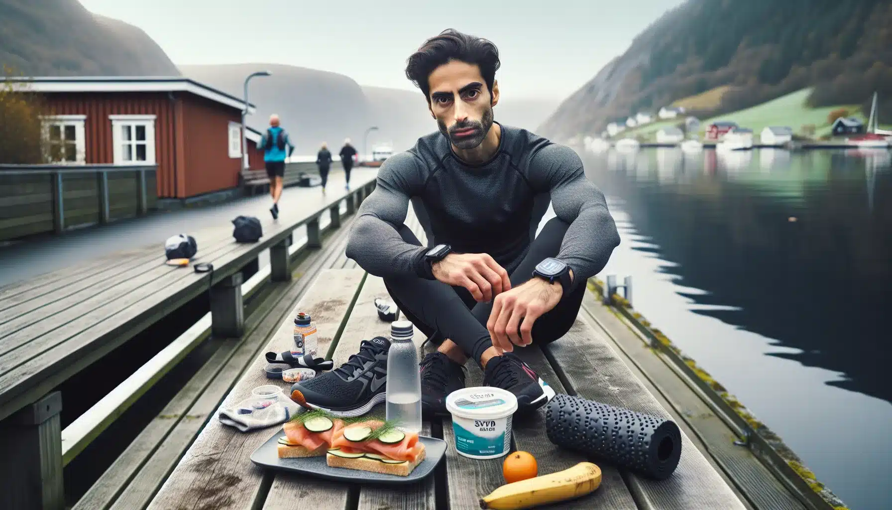 Norwegian athlete refuels after training with salmon sandwich skyr and water
