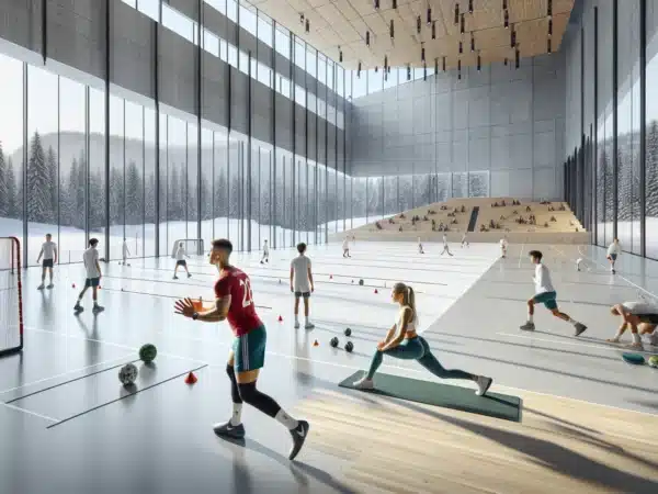 Norske ut vere fra ulike idretter gj r dynamisk oppvarming i en moderne hall