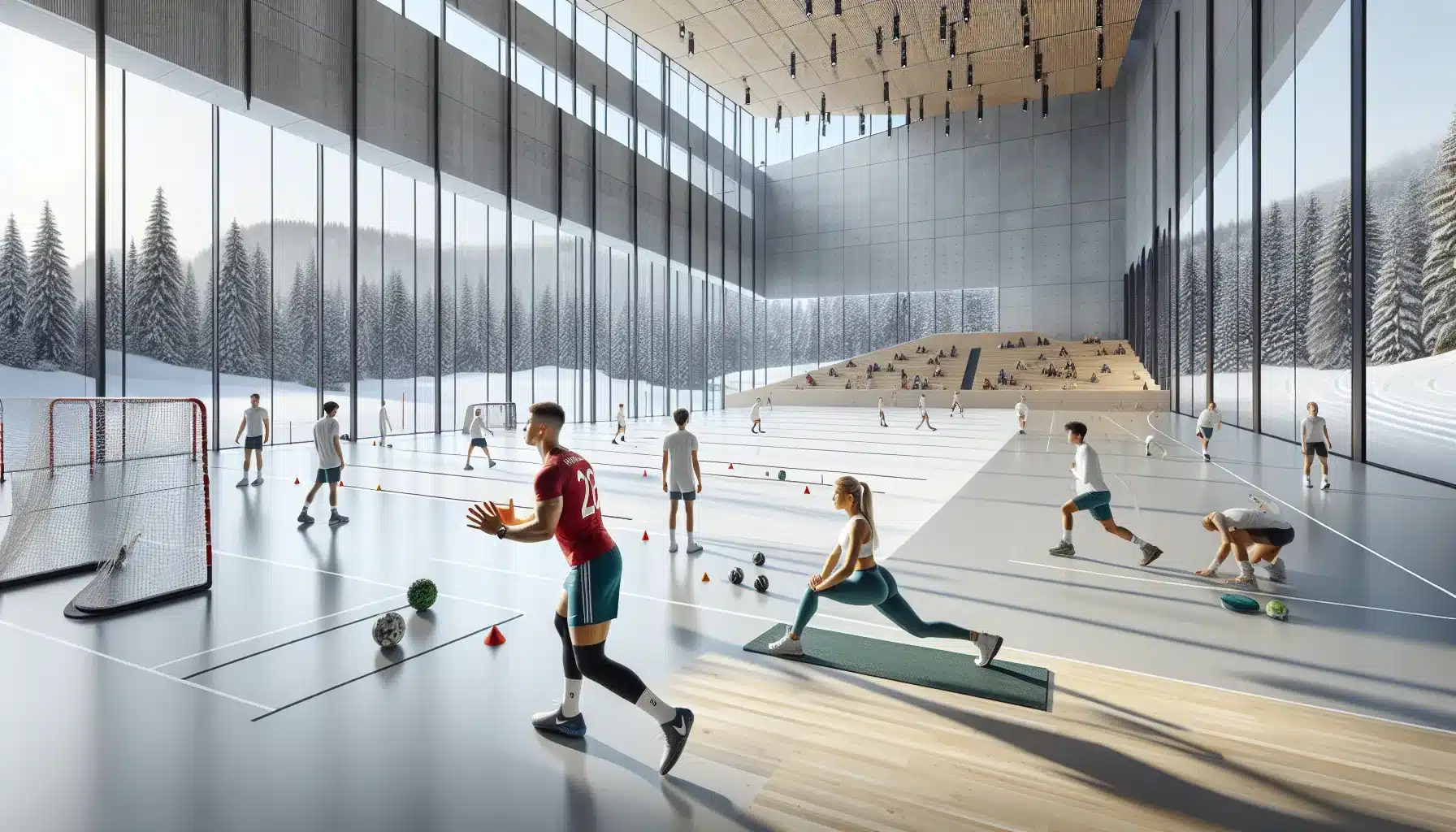 Norske ut vere fra ulike idretter gj r dynamisk oppvarming i en moderne hall