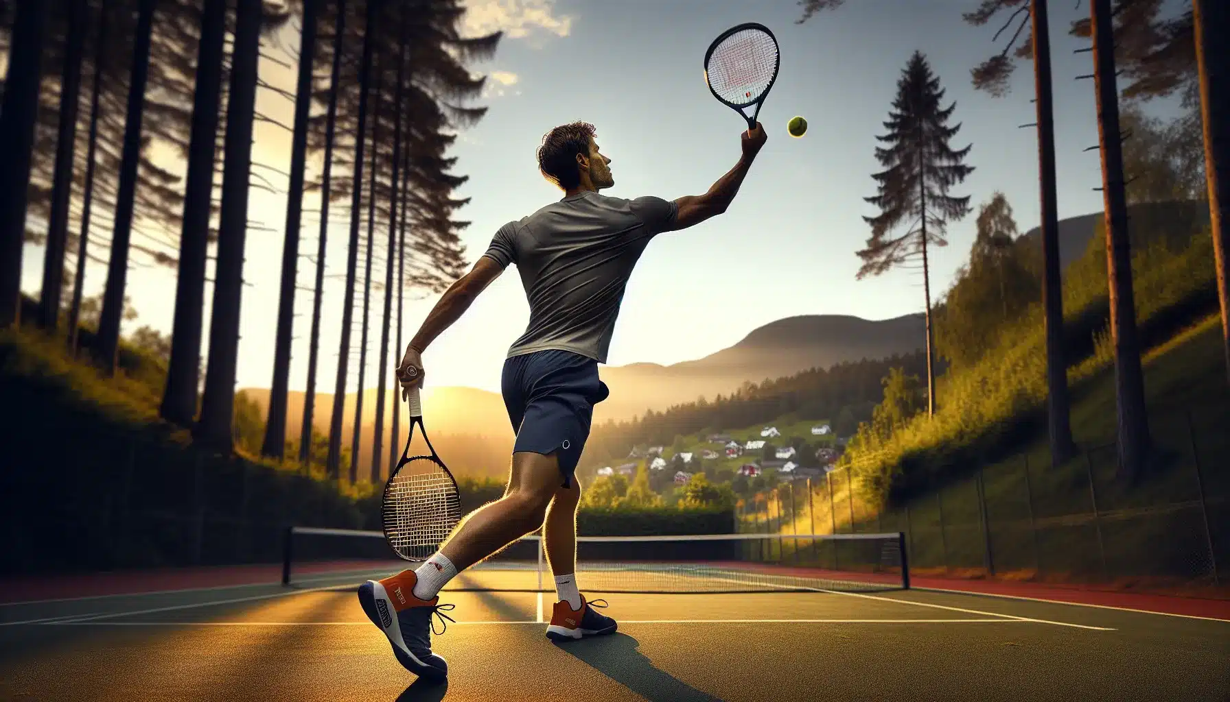 Norwegian tennis player practicing a precise serve with clear target zones on court